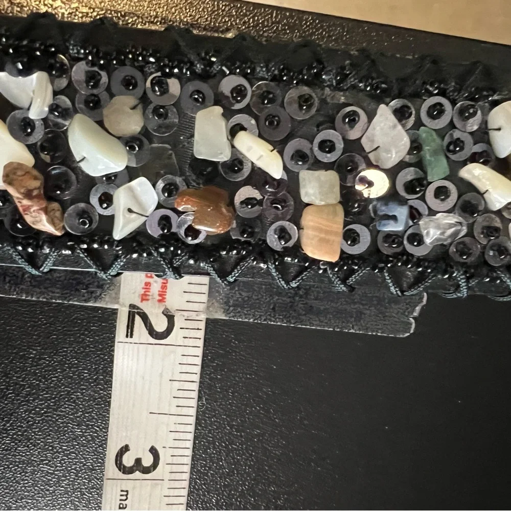 Leather Gemstone Belt Embellished Black‎ Sz M Sequins Multicolored